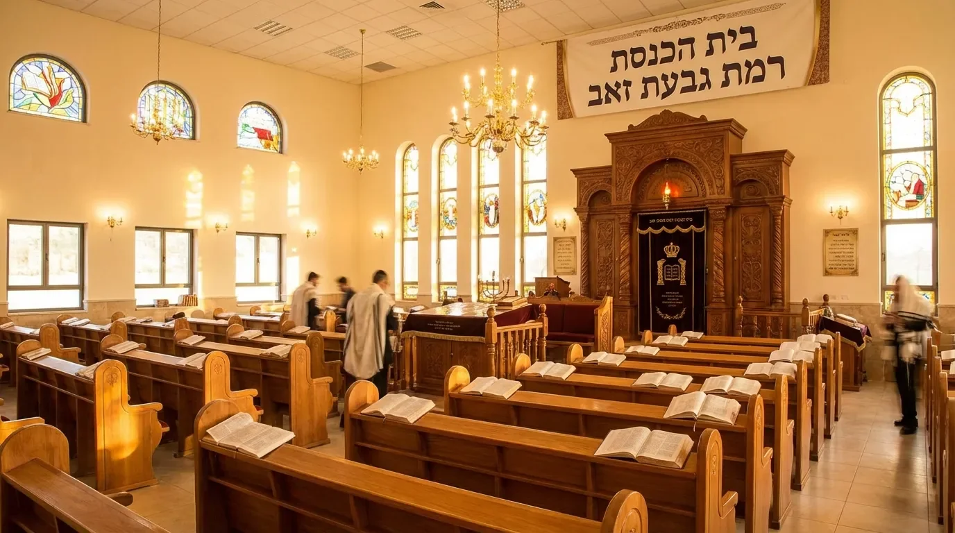 תמונת בית הכנסת רמת גבעת זאב עם תאורה חמה ומזמינה